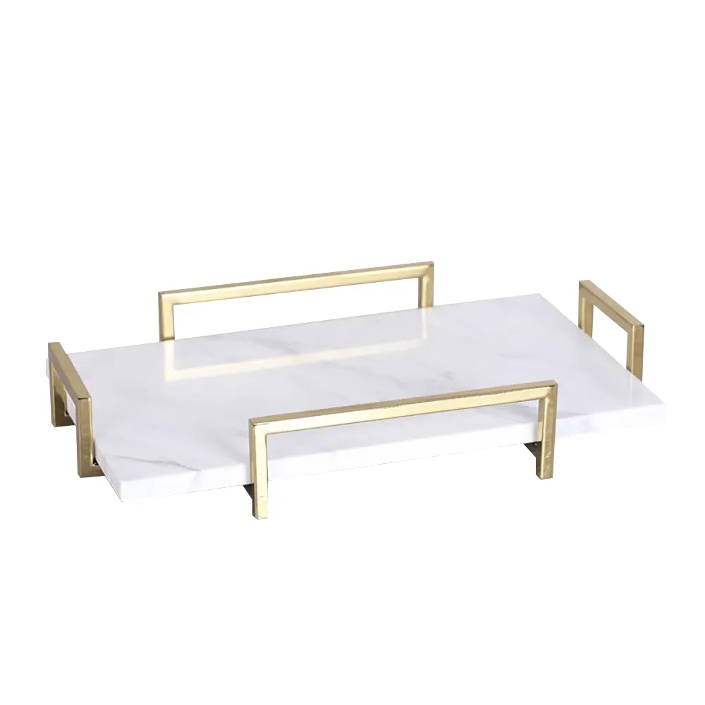 Modern Marble Desk Organizer Decor Tray with Handles White window image