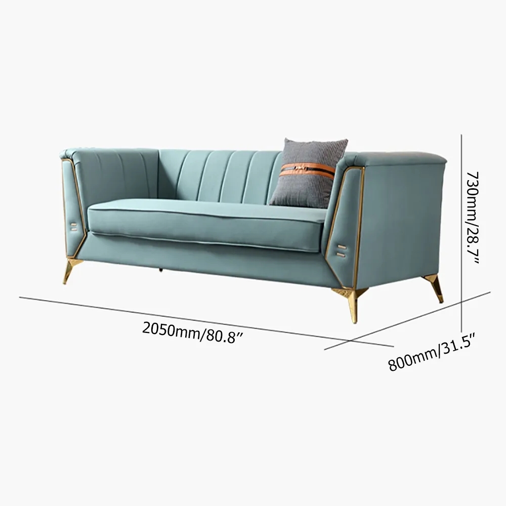 80.8" Modern Luxury Sofa Leath-aire Upholstered Sofa 3-Seater Sofa with Gold Legs window image