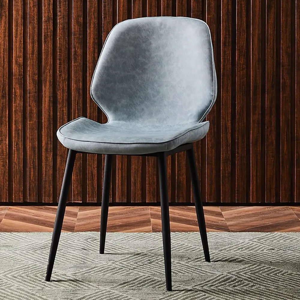 Dusty Blue Leather Upholstered Dining Chair Carbon Steel Legs Chair (Set of 2) window image