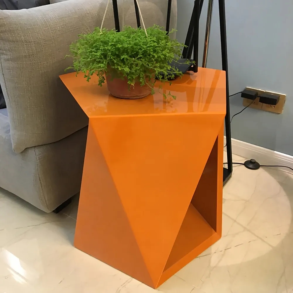 19.7" Geometric End Table with Storage Shelf in Orange window image