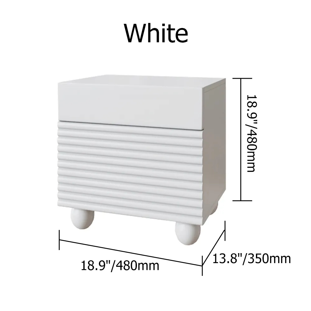 Table de nuit carrée blanche avec 2 tiroirs pour chambre à coucher Chambre d'adolescent Détails côtelés image de fenêtre
