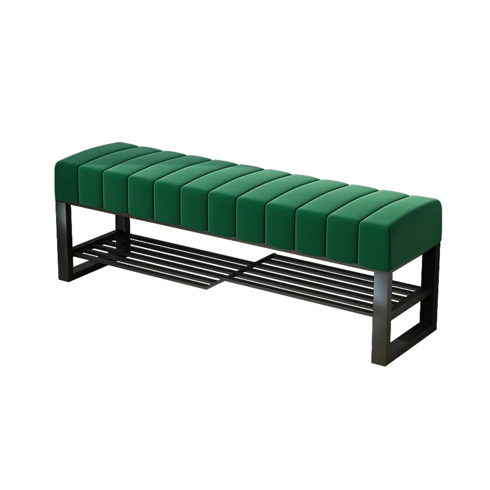 Green Modern Bench Velvet Upholstered Bench for Shoe Storage window image