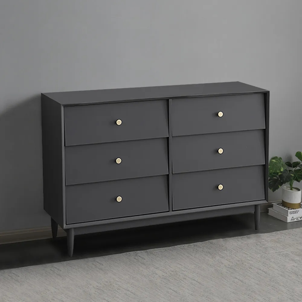 Nordic Grey Dressoir Cant 6-lades kast goud trekt Vensterafbeelding