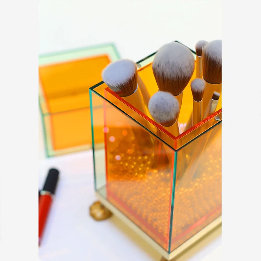 Double-Layer Makeup Brush Holder Organiser Dustproof with Lid & Pearls window image