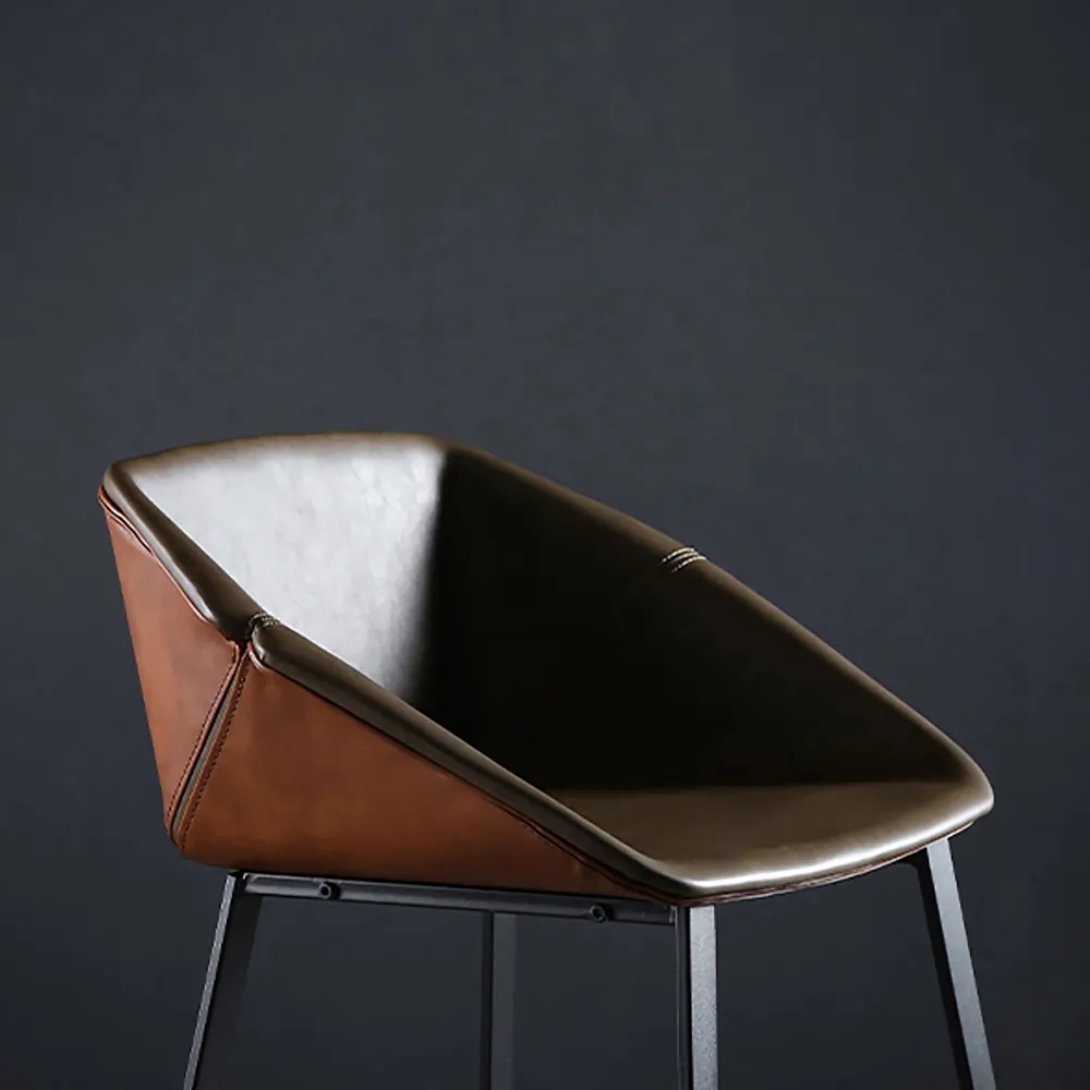 Modern Faux Leather Bar Stool Height Upholstered Bar Chair Metal