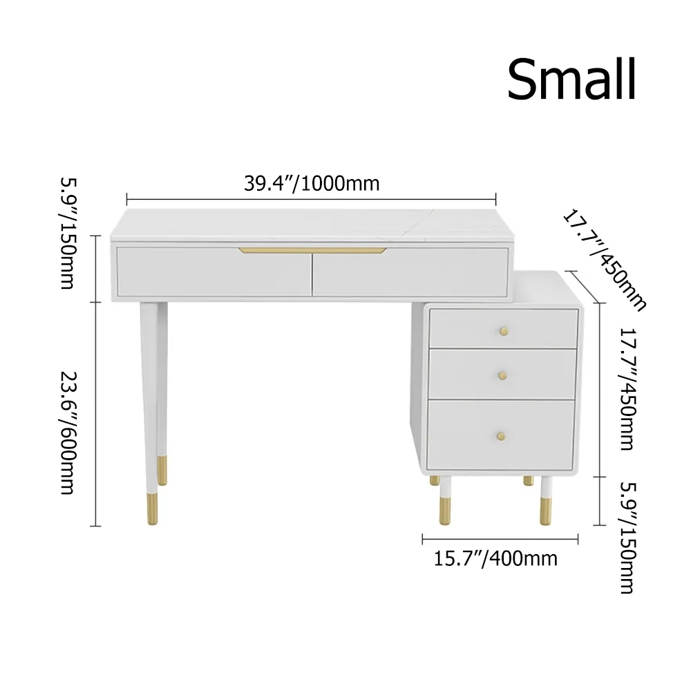 Moderne grijze make-up ijdelheid ingetrokken gesinterd stenen blad met 5 laden in klein Vensterafbeelding