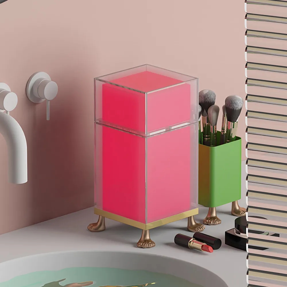 Double-Layer Makeup Brush Holder Organiser Dustproof with Lid & Pearls window image