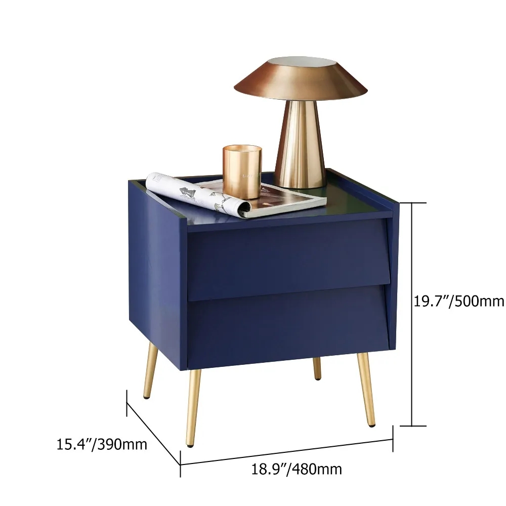 Modern Blue Nightstand Minimalist Cant Bedside Table with 2 Drawers window image