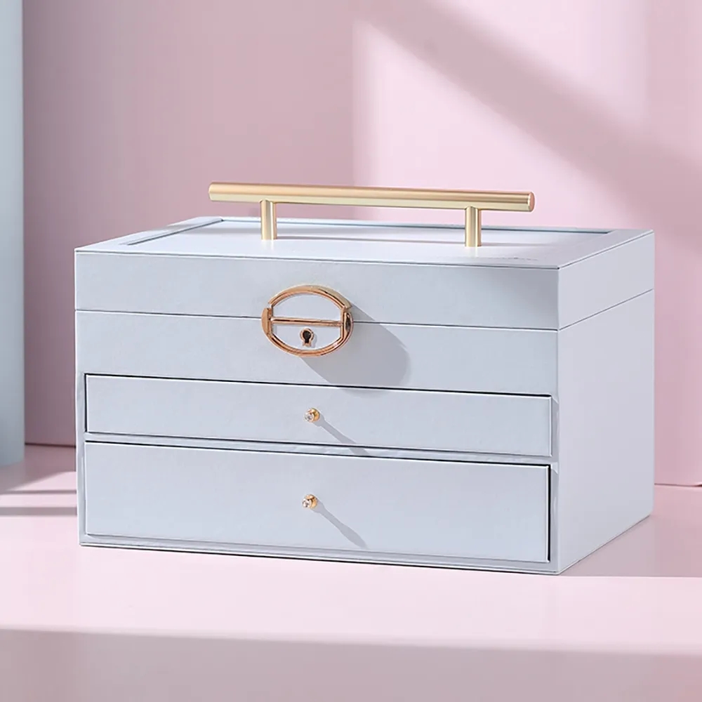 Modern Jewelry Box Desk Organiser with Drawers&Mirror window image