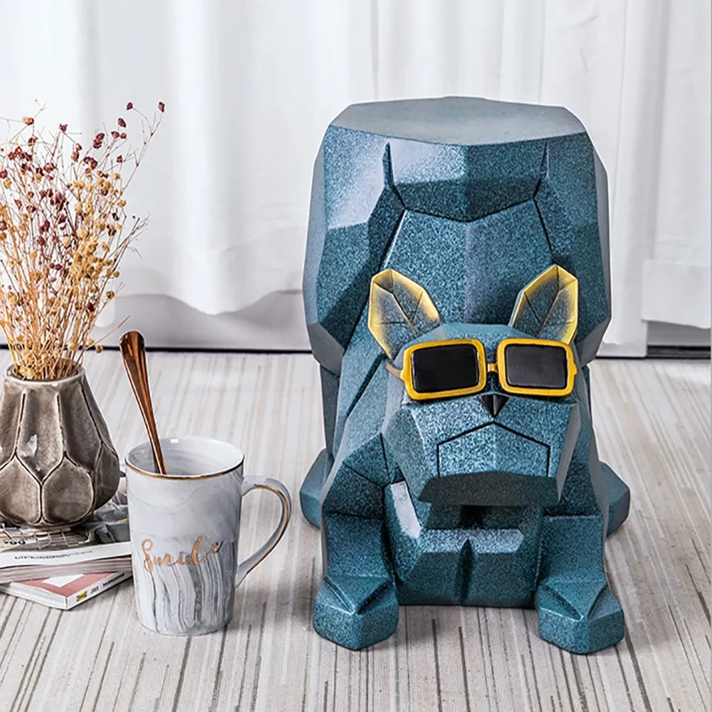 Deep Blue Dog Stool Animal Shape Ottoman Stool Resin Footrest window image