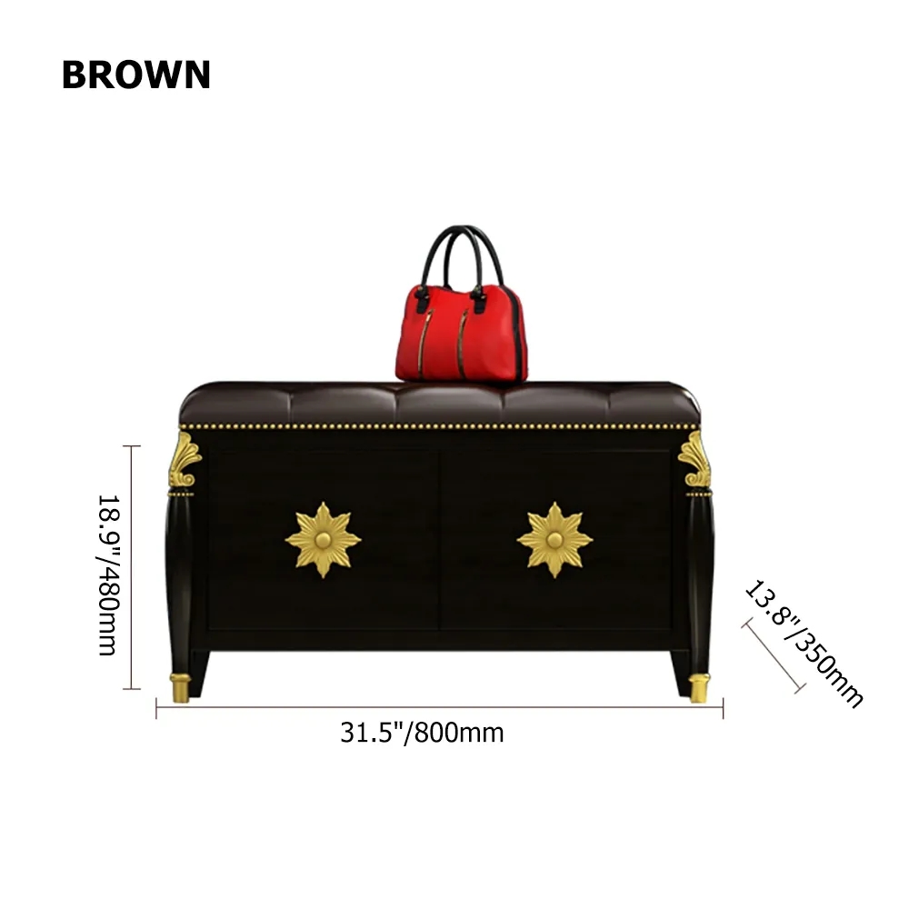 800mm Brown Retro Storage Bench Shoe Rack with Leather Upholstered Seat window image