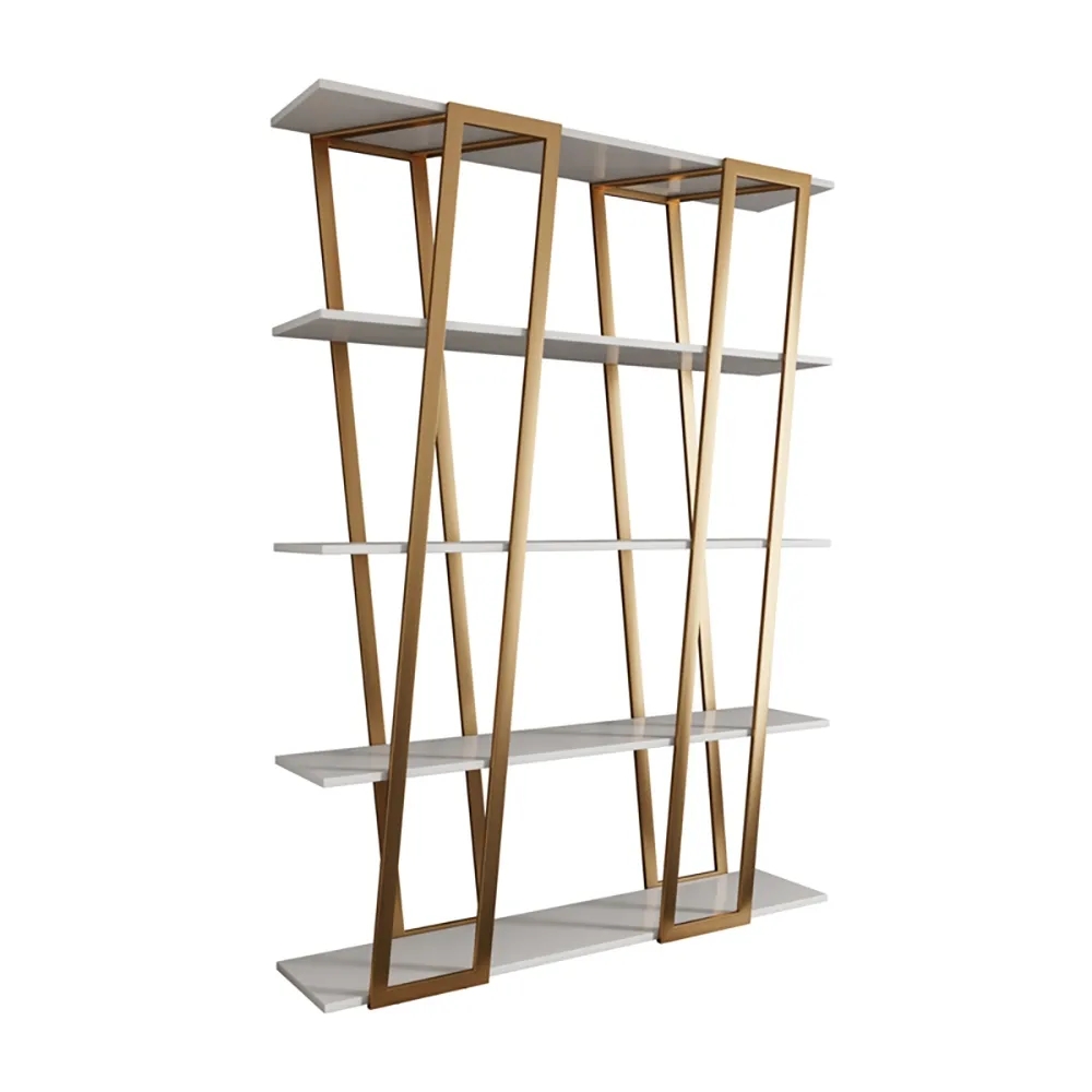 Modern Parallel Etagere Bookshelf in White & Gold window image