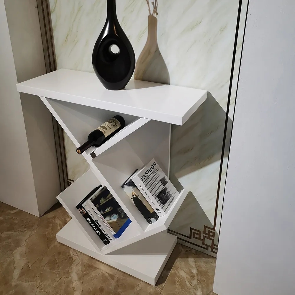 900mm Small Console Table White Wood Narrow Accent Table with Tree Shelves window image