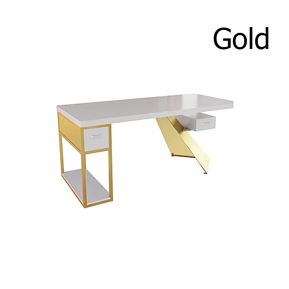 Cabstract 55" White Computer Desk Modern Writing Desk with 2 Drawers & Storage in Gold window image