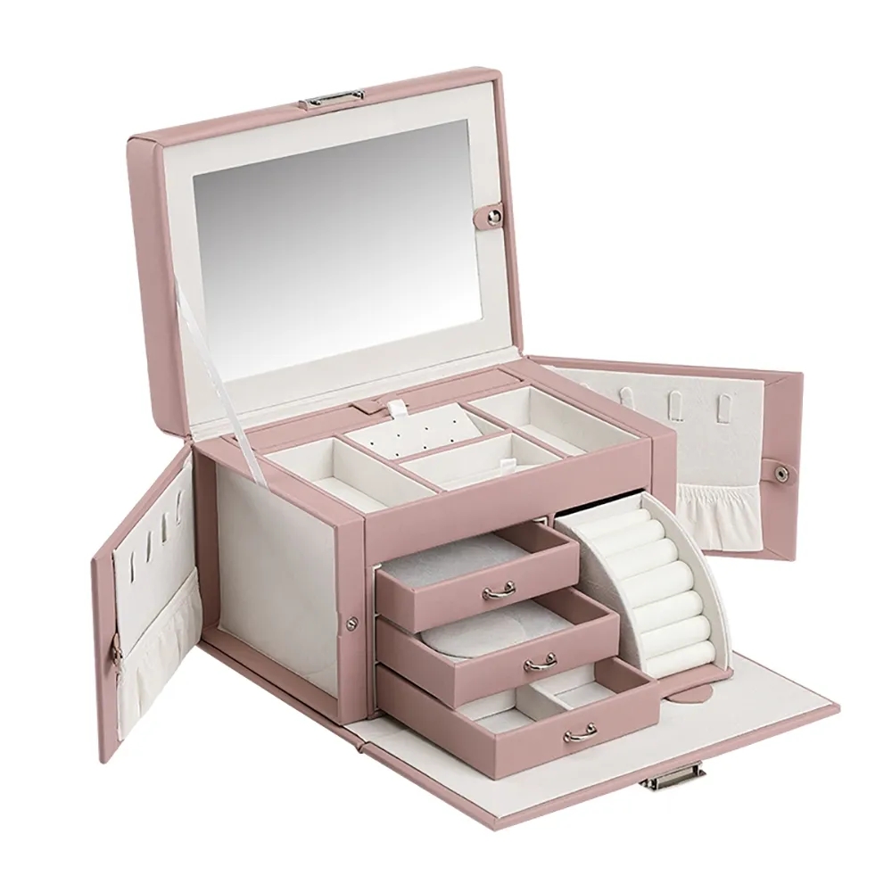 Pink PU Leather Desk Organiser Earring Holder Necklace Storage window image