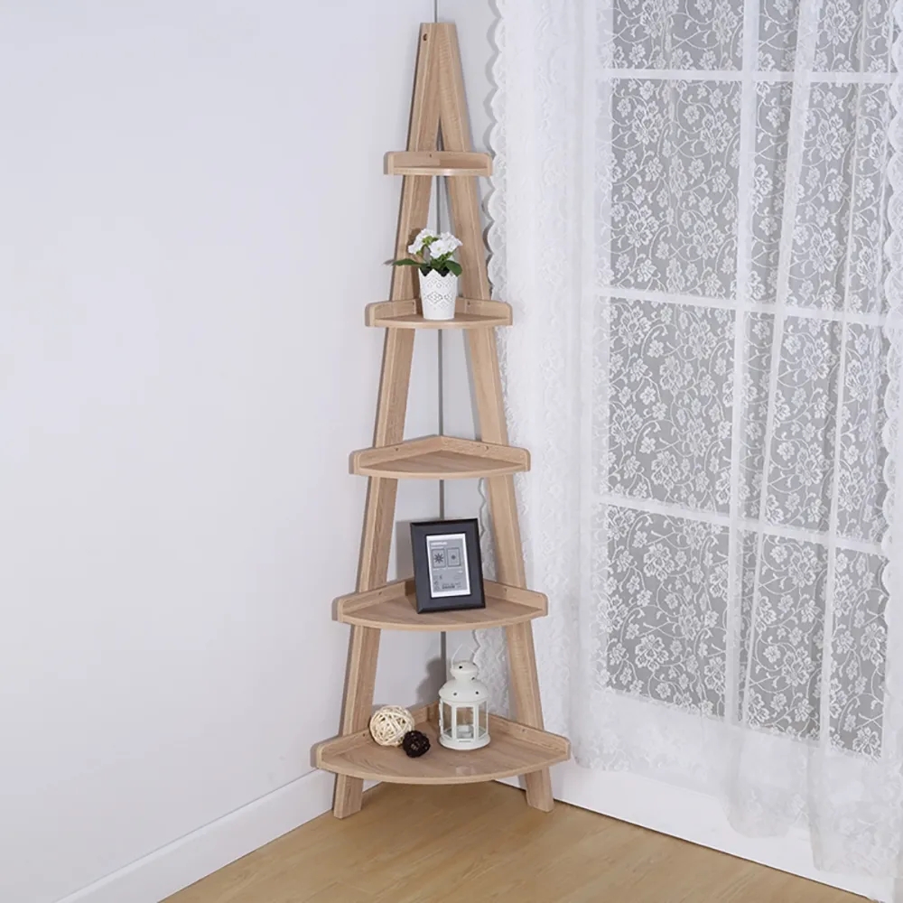 Rustic Corner Standard Bookshelf with Door in Natural 72" window image