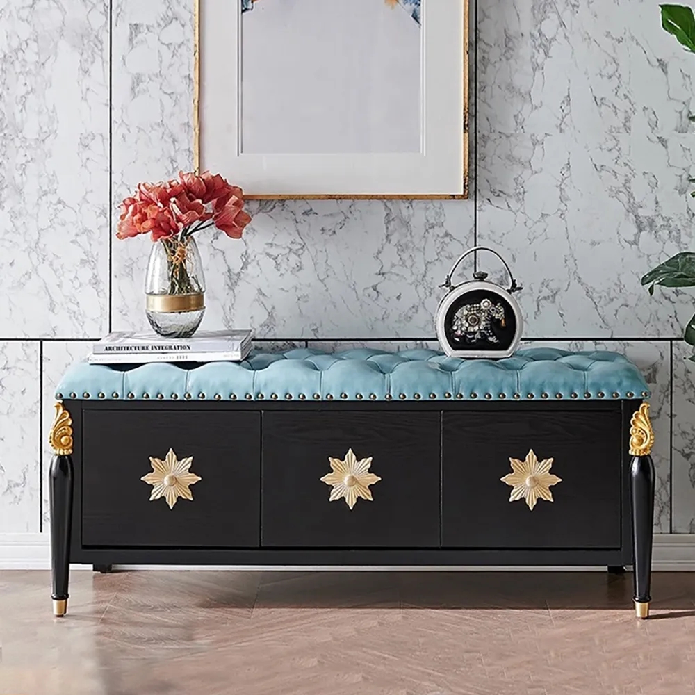 1000mm Retro Storage Bench Shoe Rack with Leather Upholstered Seat window image