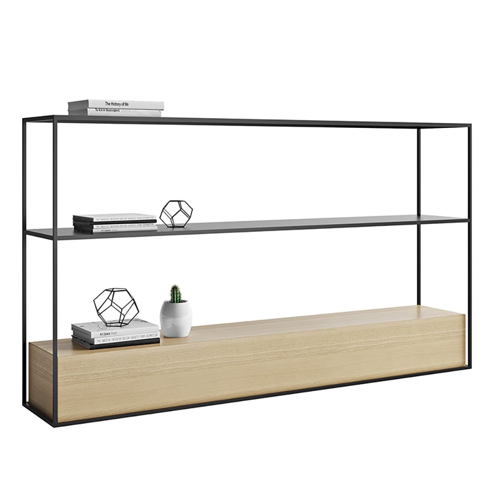 Modern Black Console Table with Shelves & Metal Frame window image