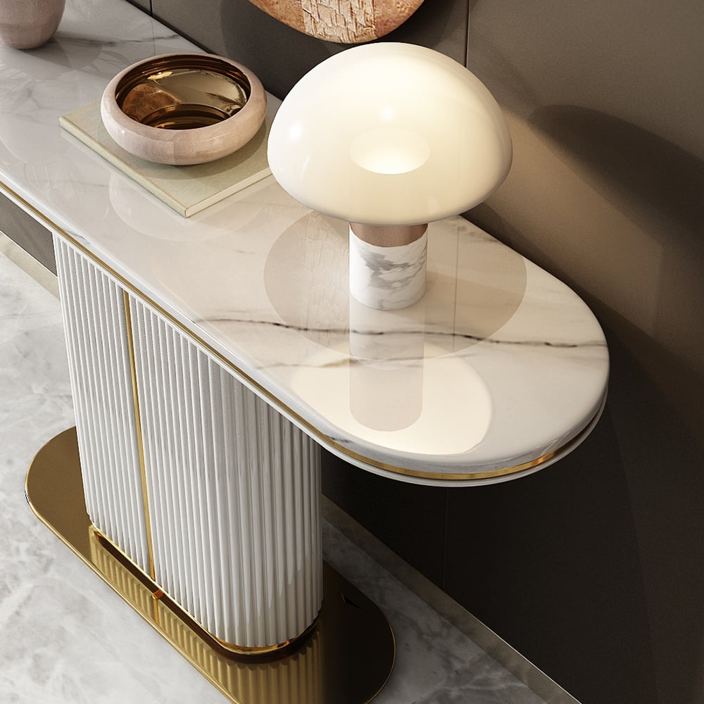 Modern White Narrow Console Table with Marble Top & MDF Base window image