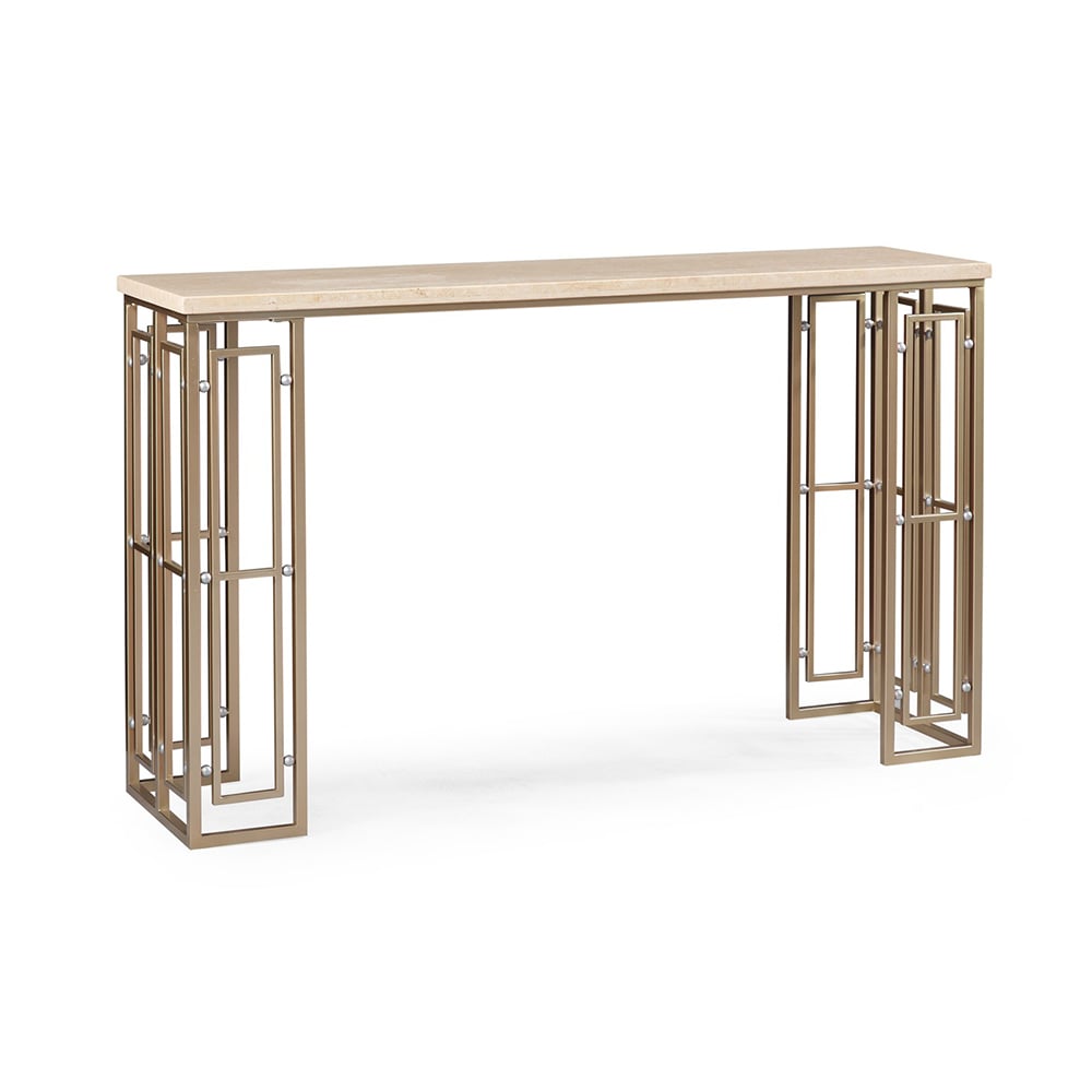 59.9" Modern Rectangular Console Table with Marble Top & Metal Frame window image