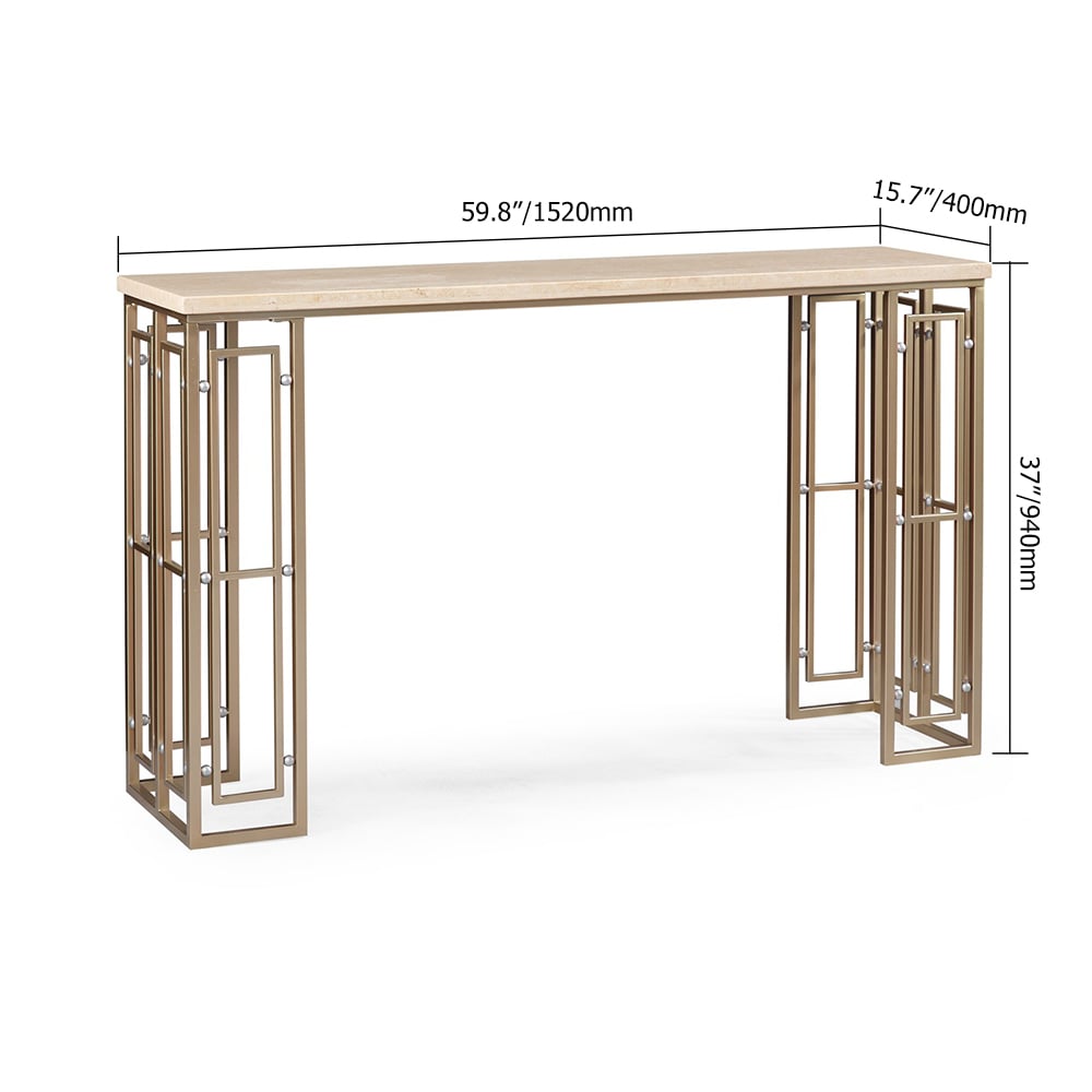 59.9" Modern Rectangular Console Table with Marble Top & Metal Frame window image