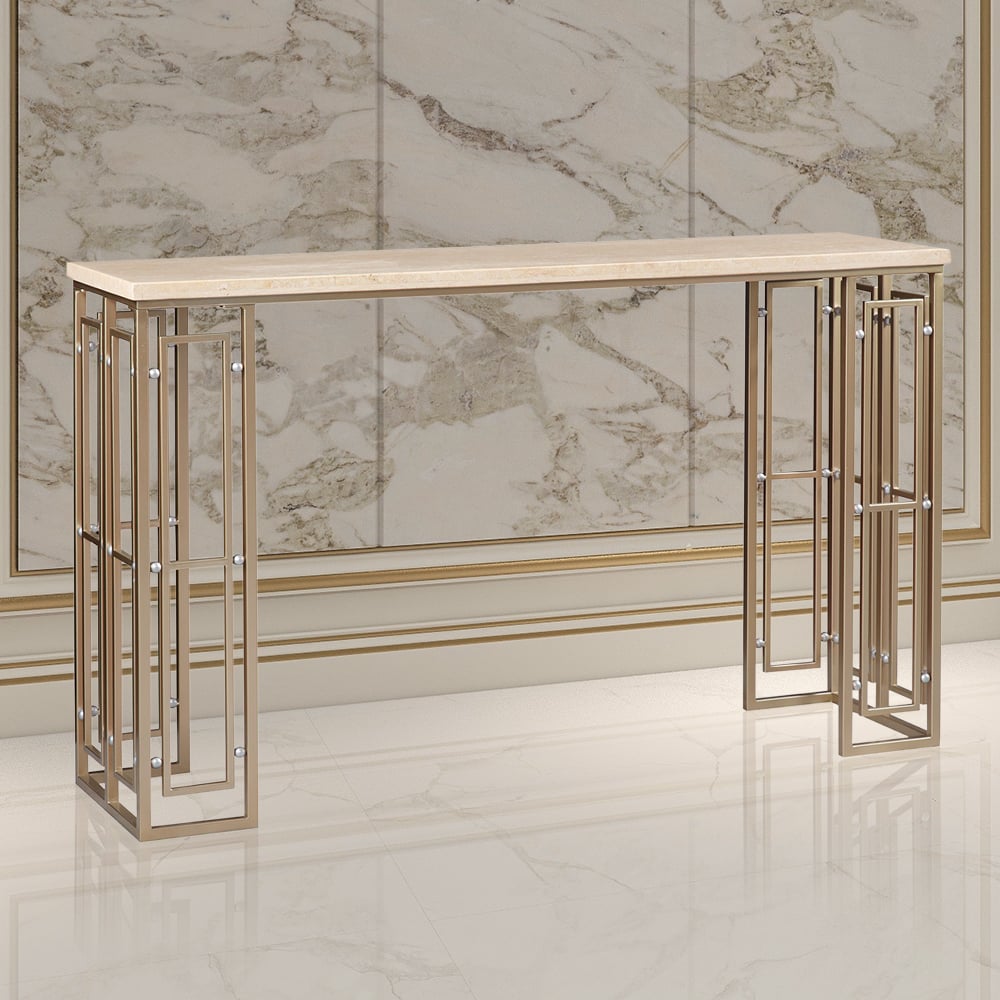59.9" Modern Rectangular Console Table with Marble Top & Metal Frame window image