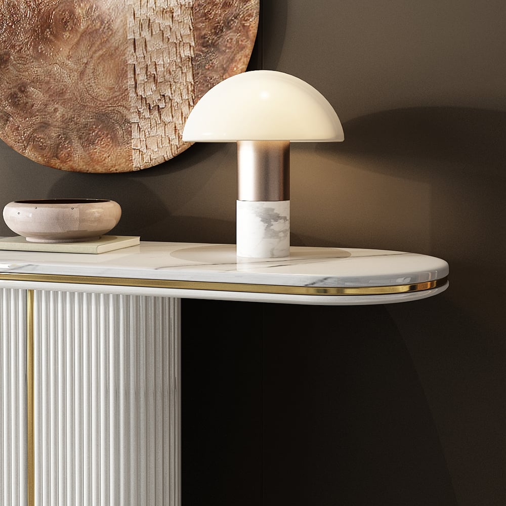 Modern White Narrow Console Table with Marble Top & MDF Base window image