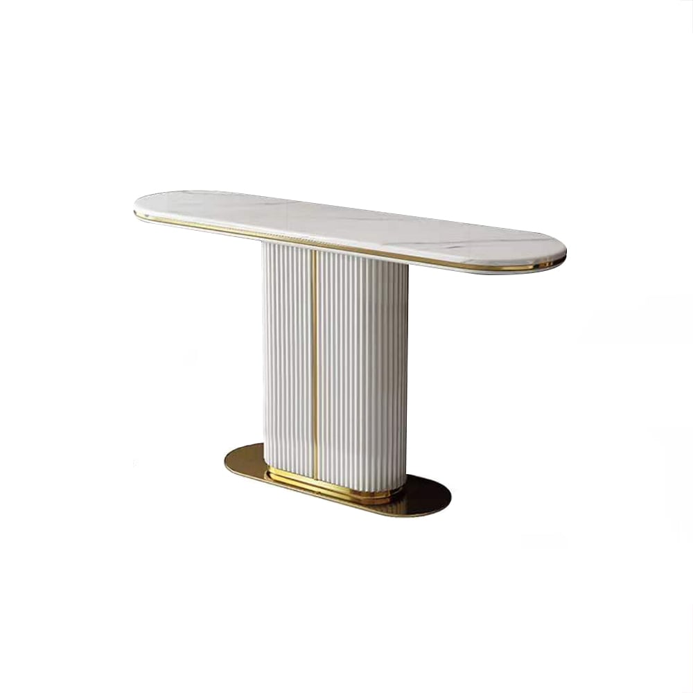 Modern White Narrow Console Table with Marble Top & MDF Base window image