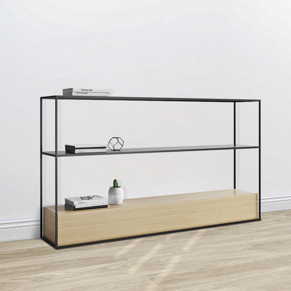 Modern Black Console Table with Shelves & Metal Frame window image