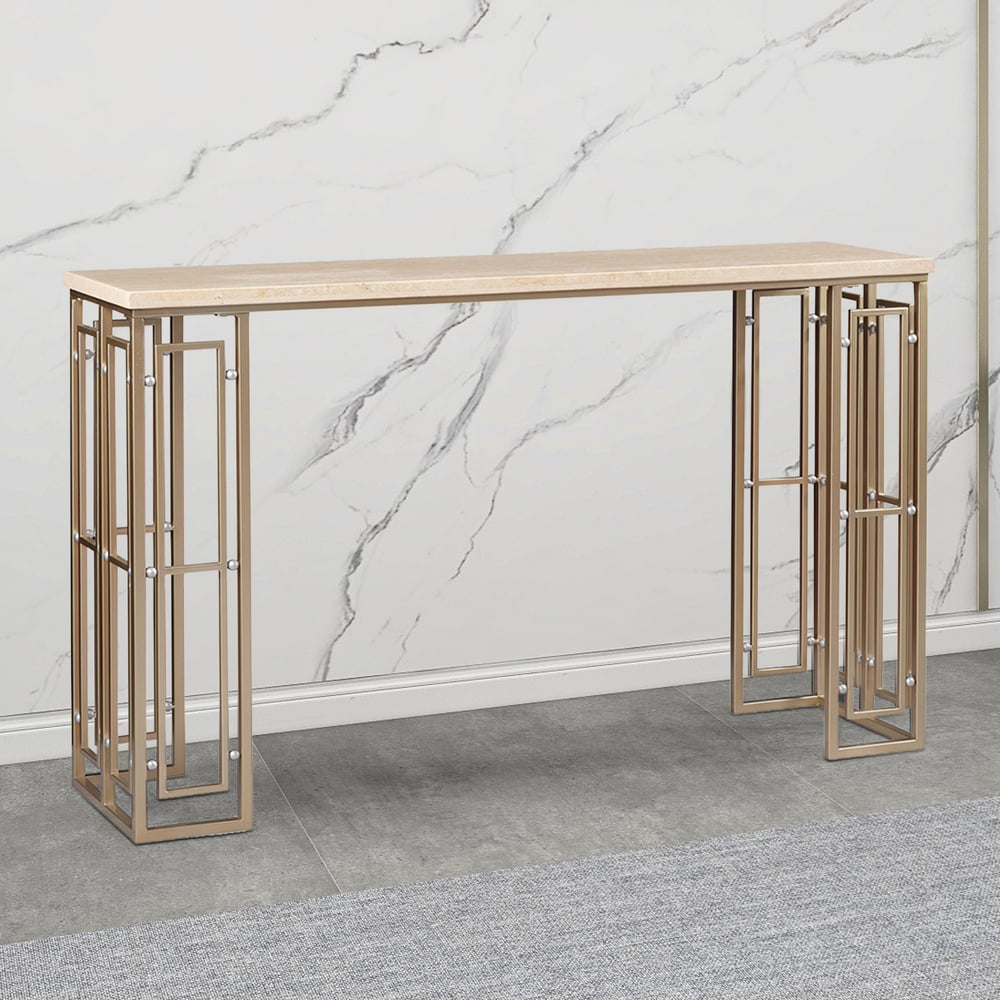 59.9" Modern Rectangular Console Table with Marble Top & Metal Frame window image