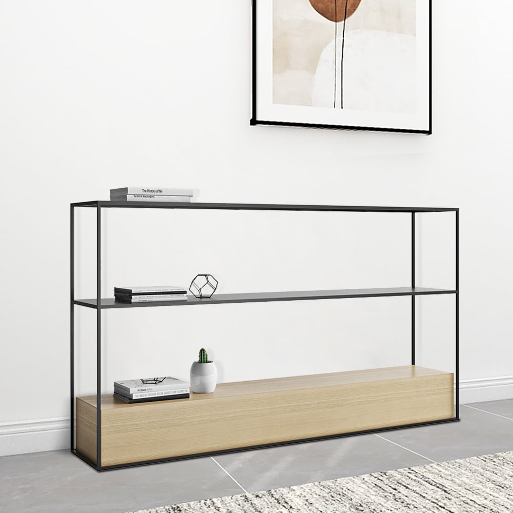 Modern Black Console Table with Shelves & Metal Frame window image