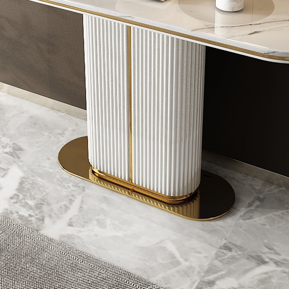 Modern White Narrow Console Table with Marble Top & MDF Base window image