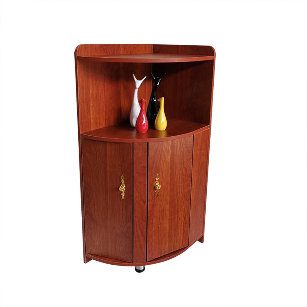 Walnut Display Cabinet 2-Door & 3-Shelf Wood Storage Cabinet Gold Finish window image