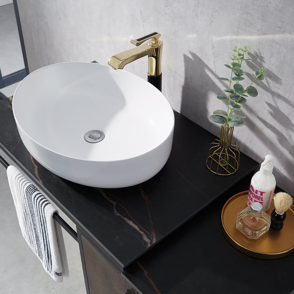 Black Wall Mounted Bathroom Vanity Sintered Stone Top Layered with Towel Hanging Rod window image