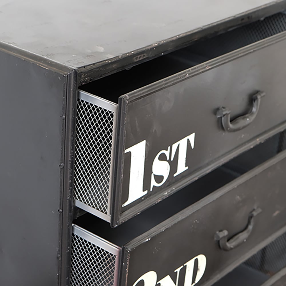 American Black Distressed Bedroom Dresser 6-Drawer Accent Metal Chest window image