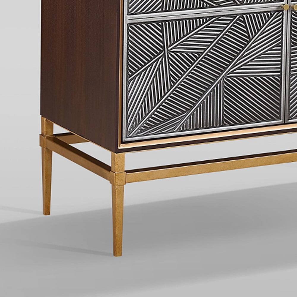 Postmodern Silver Grey Display Cabinet 2-Door 920mm Abstract Cabinet with Storage window image