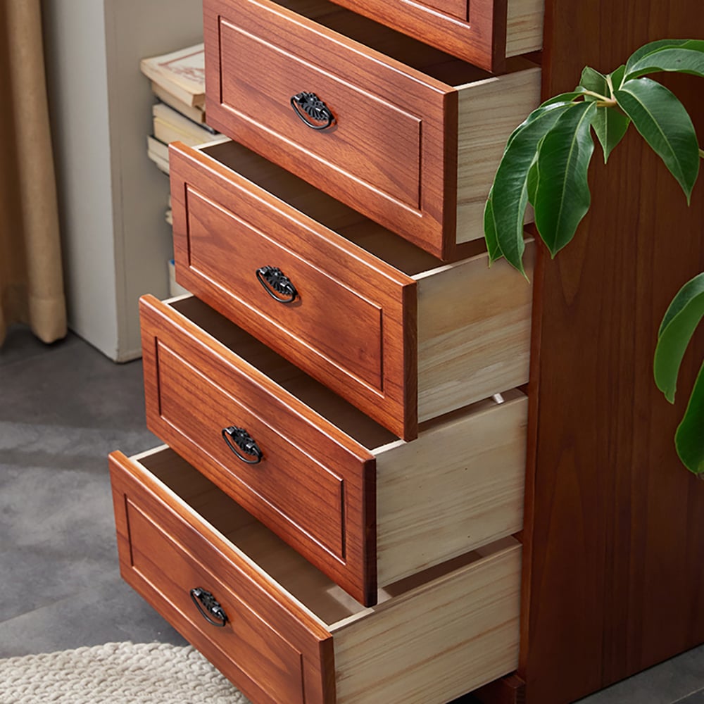 66" Walnut 5-Drawer Chest Accent Cabinet 1 Adjustable Shelf window image