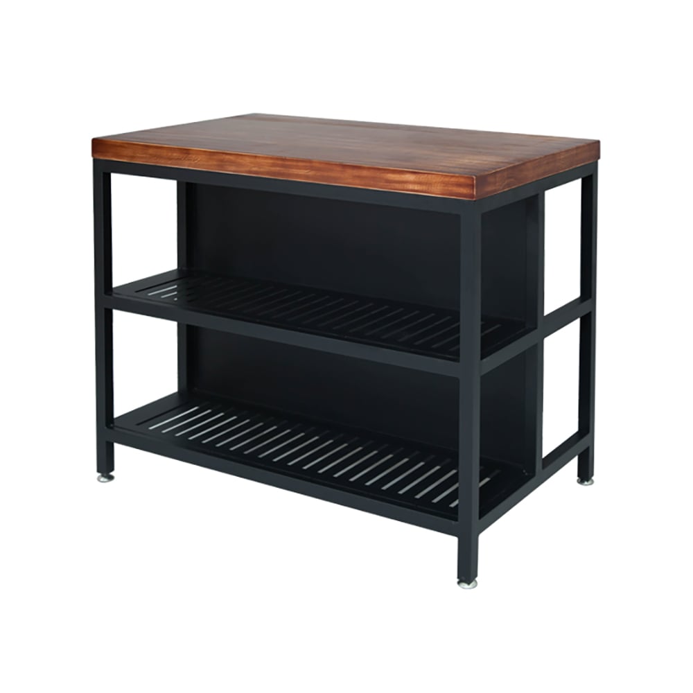 American Style Walnut Kitchen Island 4-Shelf 39" Kitchen Cabinet in Black window image