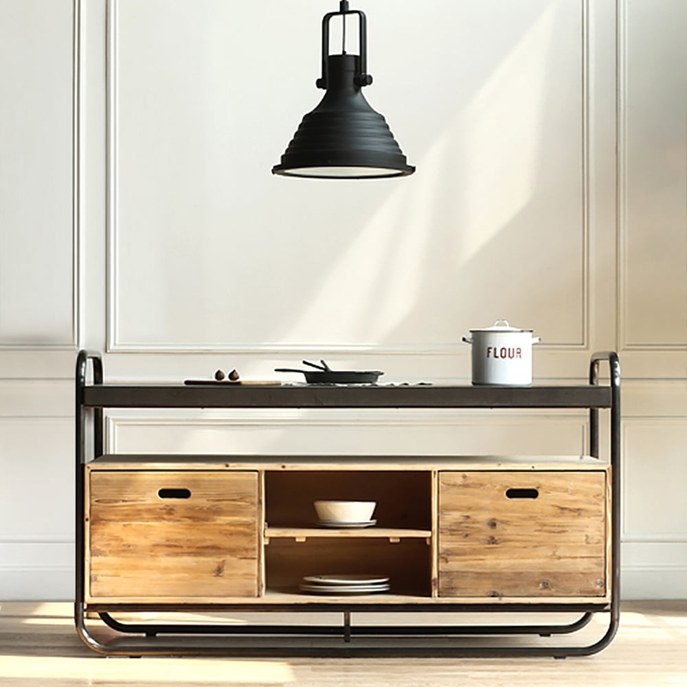 Industrial Rustic Buffet Metal Framed Sideboard with Shelves & Drawers window image