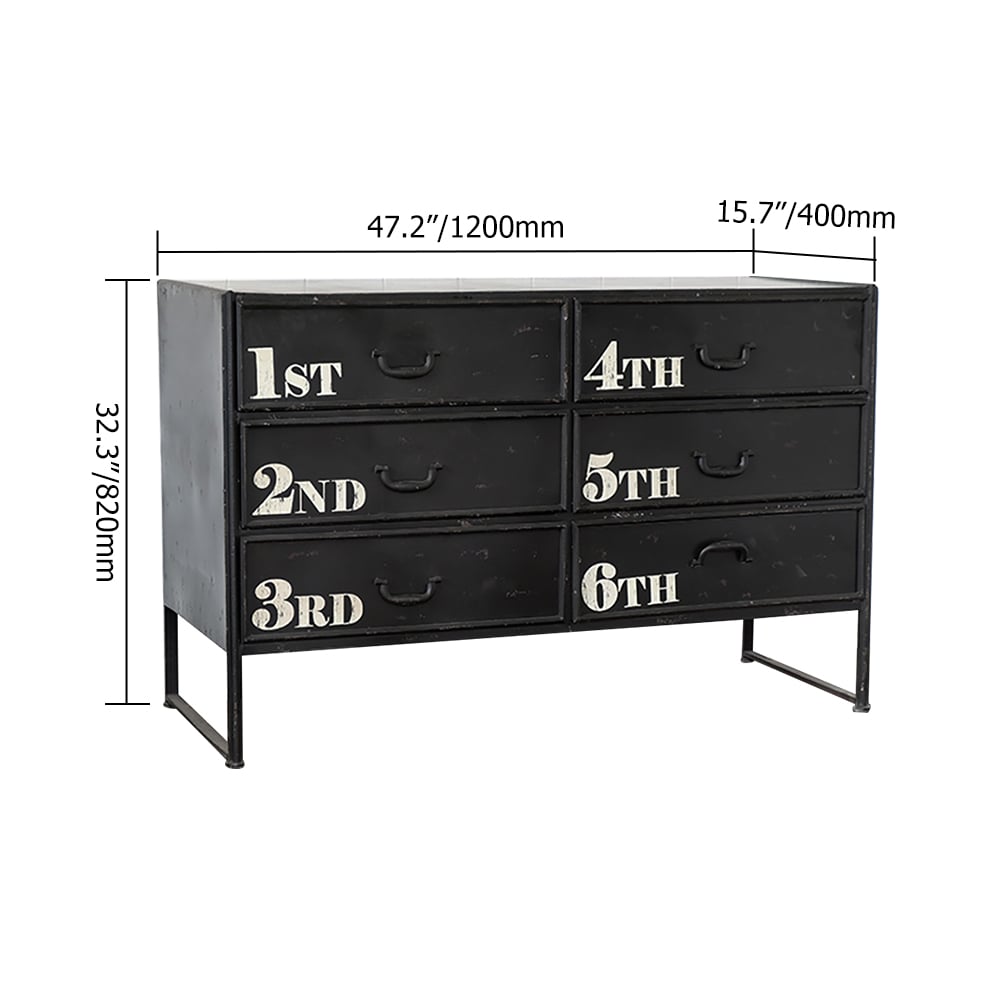 American Black Distressed Bedroom Dresser 6-Drawer Accent Metal Chest window image