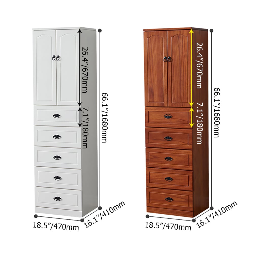 66" Walnut 5-Drawer Chest Accent Cabinet 1 Adjustable Shelf window image