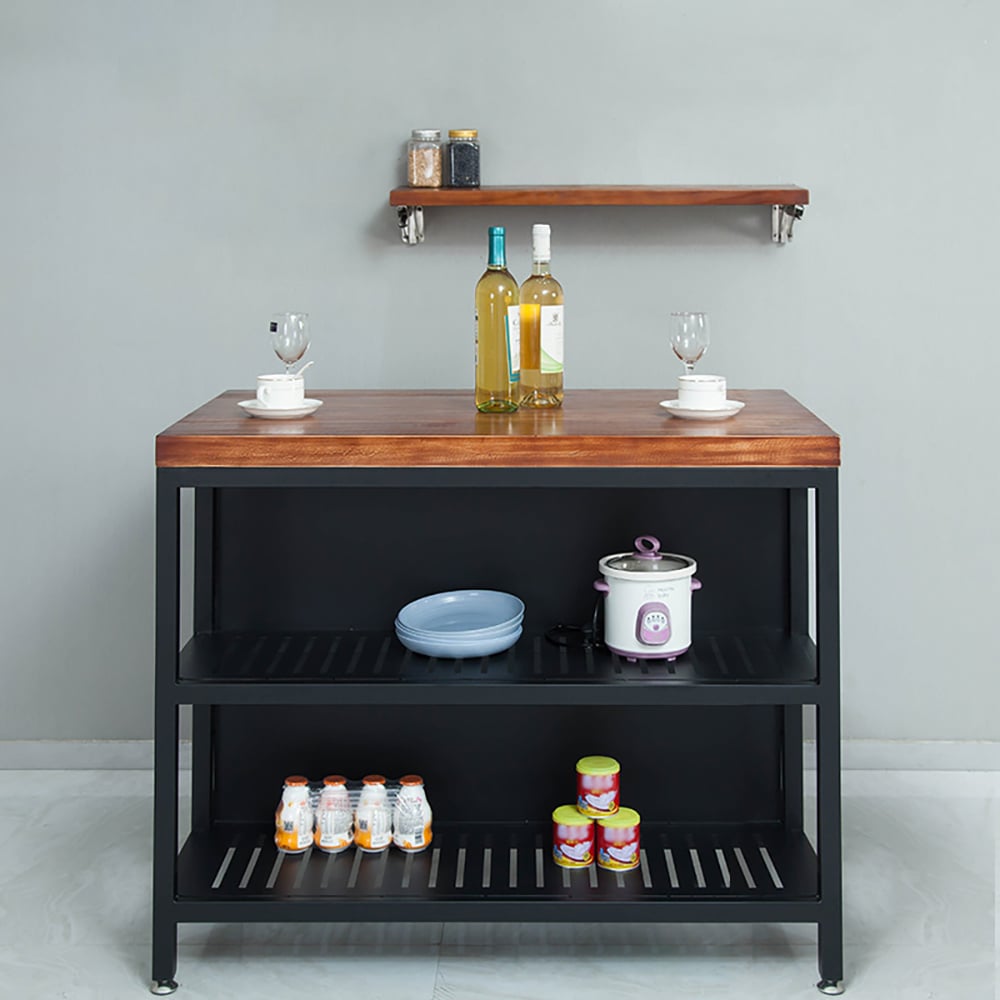 American Style Walnut Kitchen Island 4-Shelf 39" Kitchen Cabinet in Black window image