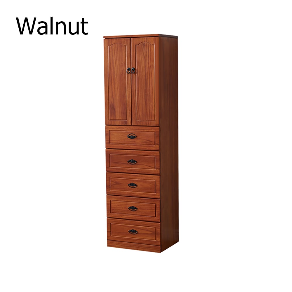 66" Walnut 5-Drawer Chest Accent Cabinet 1 Adjustable Shelf window image