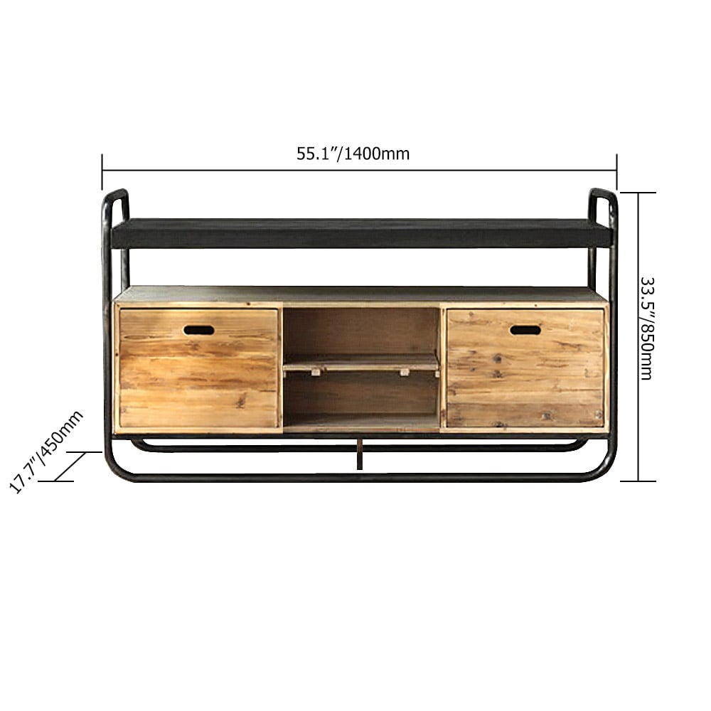 Industrial Rustic Buffet Metal Framed Sideboard with Shelves & Drawers window image