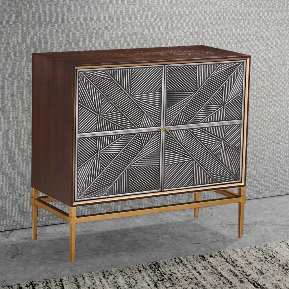 Postmodern Silver Grey Display Cabinet 2-Door 920mm Abstract Cabinet with Storage window image