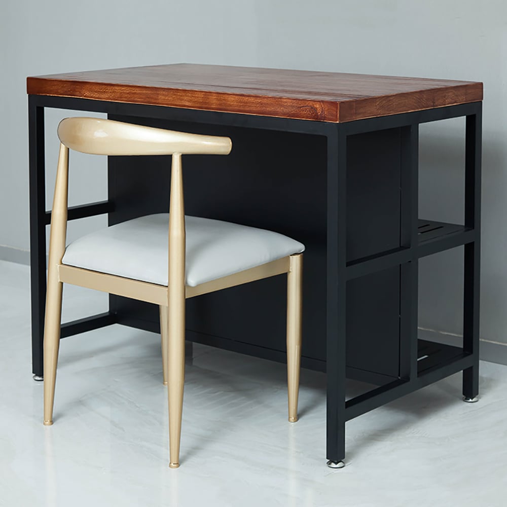 American Style Walnut Kitchen Island 4-Shelf 39" Kitchen Cabinet in Black window image