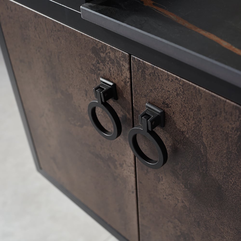 Black Wall Mounted Bathroom Vanity Sintered Stone Top Layered with Towel Hanging Rod window image