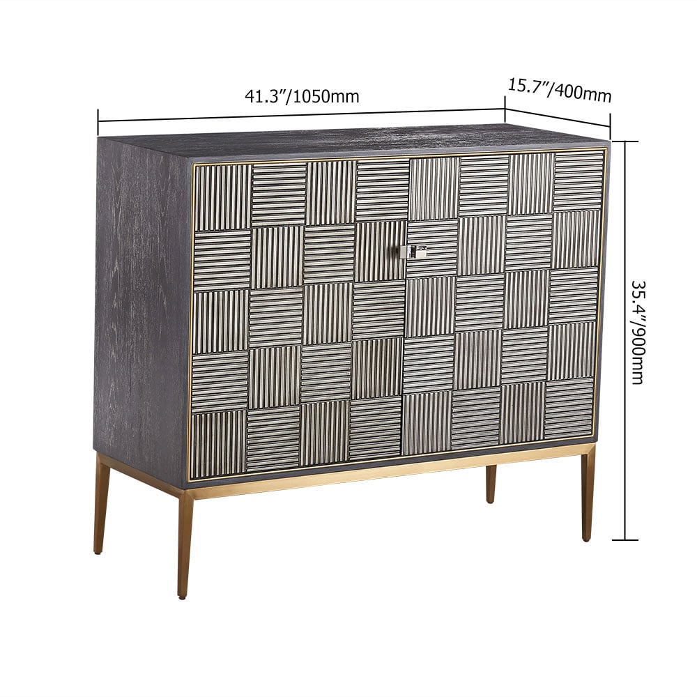 41" Novel Silver Gray Display Cabinet 2-Door Textile Patterns Accent Cabinet window image