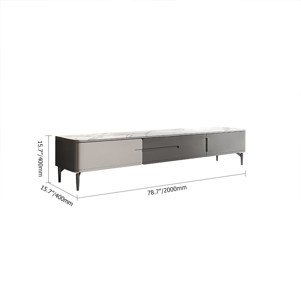 Italian Minimalist TV stand Sintered Stone Top Gray Media Console 3-Drawer window image