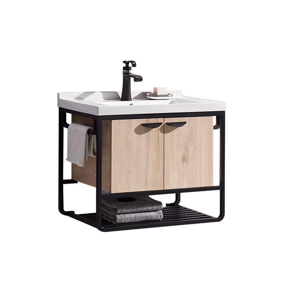 720mm Natural Floating Bathroom Vanity Integral Ceramic Undermount 2 Towel Hanging Rods window image